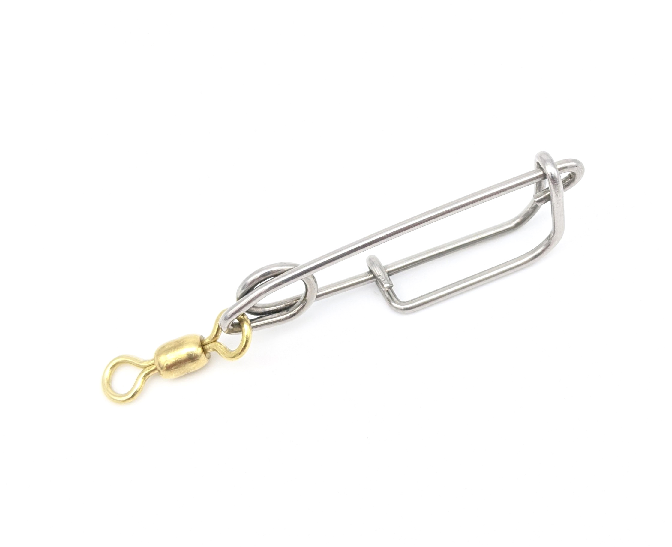 A trotline clip with a brass swivel hook